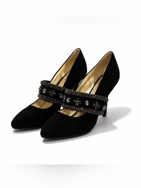 Black Jeweled Mary Jane Pumps